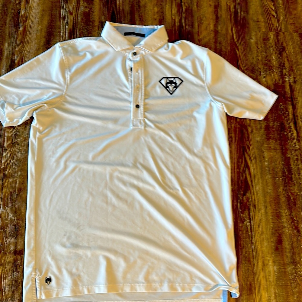 Men’s Greyson short sleeve polo size medium color is white with black detail